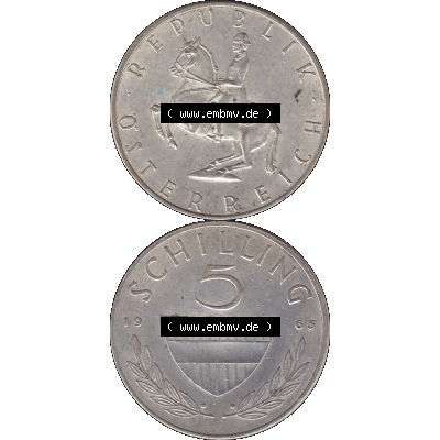 Alte Münze 5 / Fünf Schilling Österreich in original Farbgebung von Scanner transparenten PNG 1960-1968, 5 Fünf Schilling 1965-01, 5,20 Gramm 640er Silber,... Sammlung