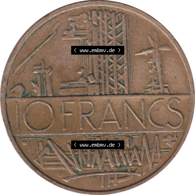 Münze Frankreich Umlaufmünzen Sammlung in PNG 1974-1987, 10 Franken-Francs 1978-02 (5) - Digitales Münzen-Bildmaterial einer französischen Francs Münze aus Frankreich... Sammlung