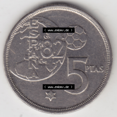 Münze Spanien / España Umlaufmünzen Sammlung in PNG 1980-1980, 5 Peseten 1982 (1) - Digitales Münzen-Bildmaterial einer spanischen Münze aus Spanien in farbige... Sammlung