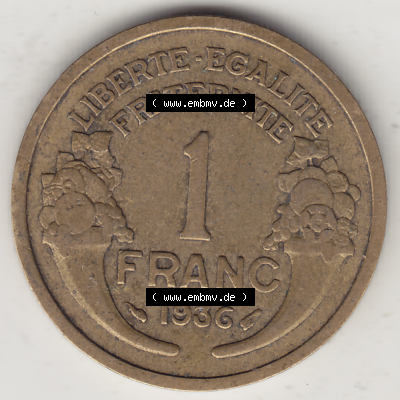 Münze Frankreich Umlaufmünzen Sammlung in PNG 1931-1941, 1 Franken, 1 Franc, 1936-1 LIBERTE EGALITE FRATERNITE (2) - Digitales Münzen-Bildmaterial einer französischen... Sammlung
