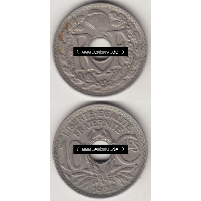 Münze Frankreich Umlaufmünzen Sammlung in PNG 1917-1938, 10 Centimes, RF - Frankreich 10 CMES EGALITÉ FRATERNITÉ LIBERTÉ 1922-2 (4) - Digitales Münzen-Bildmaterial... Sammlung