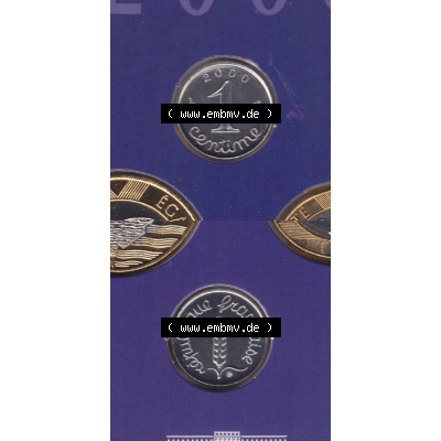 Münze Frankreich Umlaufmünzen Sammlung in PNG 2000, 1 Centime (4) - Digitales Münzen-Bildmaterial einer französischen Francs Münze aus Frankreich in farbige mit... Sammlung