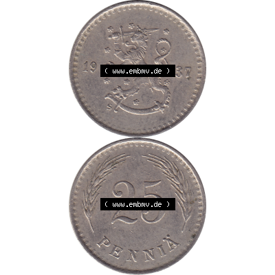 Münze Finnland / SUOMI Umlaufmünzen Sammlung in PNG 1921-1940, 25 Penny, Penniä 1937 (8) - Digital Münzen-Bildmaterial einer Münze aus Finnland in farbige... Sammlung