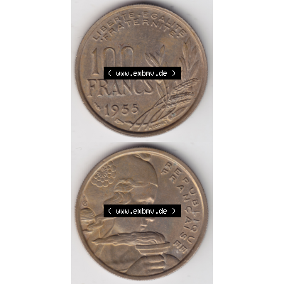 Münze Frankreich Umlaufmünzen Sammlung in PNG 1954-1958, 100 Francs, Franken Typ II 1955 (4) - Digitales Münzen-Bildmaterial einer französischen Francs Münze... Sammlung