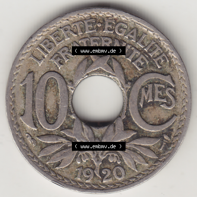 Münze Frankreich Umlaufmünzen Sammlung in PNG 1917-1938, 10 Centimes - Cmes 1920 (2) - Digitales Münzen-Bildmaterial einer französischen Francs Münze aus Frankreich... Sammlung
