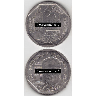 Münze Frankreich Umlaufmünzen Sammlung in PNG 1995-1995, 2 France Louis Rasteur (4) - Digitales Münzen-Bildmaterial einer französischen Francs Münze aus Frankreich... Sammlung