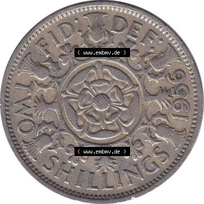 Münzen Großbritannien Umlaufmünzen Sammlung in PNG Großbritannien 1954-1970, 2 Schilling-Florin, Two Shillings, 1956-01 ELIZABETH II DEI GRATIA REGINA (6)... Sammlung