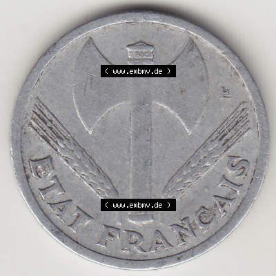 Münze Frankreich Umlaufmünzen Sammlung in PNG 1942-1944, 1 Franken - Francs 1942 (1) - Digitales Münzen-Bildmaterial einer französischen Francs Münze aus Frankreich... Sammlung