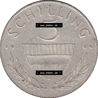 Alte Münze 5 / Fünf Schilling Österreich in original Farbgebung von Scanner transparenten PNG 1960-1968, 5 Fünf Schilling 1964-01, 5,20 Gramm 640er Silber,... Sammlung