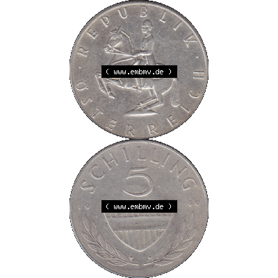 Alte Münze 5 / Fünf Schilling Österreich in original Farbgebung von Scanner transparenten PNG 1960-1968, 5 Fünf Schilling 1960-02, 5,20 Gramm 640er Silber,... Sammlung