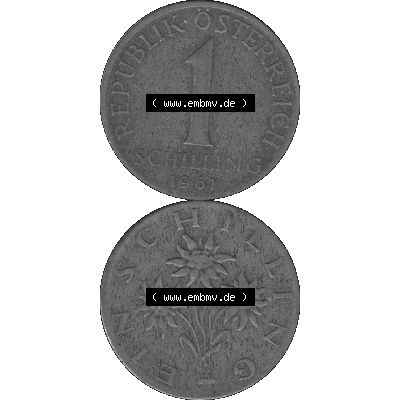 Alte Münzen Österreich 1 / Ein Schilling in Graustufen 1959-2001, 1 Schilling 1961-01 Graustufen. Vorderseite und Rückseite in Graustufen der 1/Ein Schilling-Münze... Sammlung
