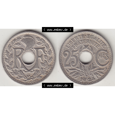 Münze Frankreich Umlaufmünzen Sammlung in PNG 1917-1937, 25 Cmes, Centimes 1924-1 LIBERTE EGALITE FRATERNITE (3) - Digitales Münzen-Bildmaterial einer französischen... Sammlung