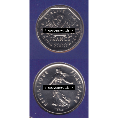 Münze Frankreich aus KMS Umlaufmünzen Sammlung in PNG 2000, 2 Francs (4) - Digitales Münzen-Bildmaterial einer französischen Francs Münze aus Frankreich aus KMS... Sammlung