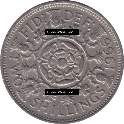 Münzen Großbritannien Umlaufmünzen Sammlung in PNG Großbritannien 1954-1970, 2 Schilling-Florin, Two Shillings, 1966-04 ELIZABETH II DEI GRATIA REGINA (6)... Sammlung