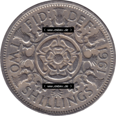 Münzen Großbritannien Umlaufmünzen Sammlung in PNG Großbritannien 1954-1970, 2 Schilling-Florin, Two Shillings, 1961-04 ELIZABETH II DEI GRATIA REGINA (6)... Sammlung