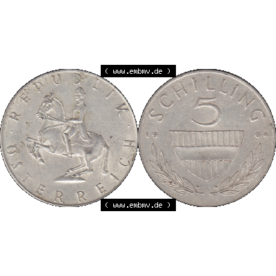 Alte Münze 5 / Fünf Schilling Österreich in original Farbgebung von Scanner transparenten PNG 1960-1968, 5 Fünf Schilling 1964-01, 5,20 Gramm 640er Silber,... Sammlung