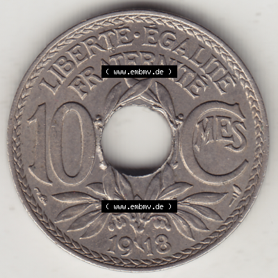 Münze Frankreich Umlaufmünzen Sammlung in PNG 1917-1938, 10 Centimes, RF - Frankreich 10 CMES EGALITÉ FRATERNITÉ LIBERTÉ 1918-1 (2) - Digitales Münzen-Bildmaterial... Sammlung