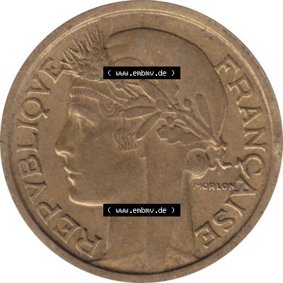 Münze Frankreich Umlaufmünzen Sammlung in PNG 1931-1941, 1 Francs, Franken 1938-01 (6) - Digitales Münzen-Bildmaterial einer französischen Francs Münze aus... Sammlung