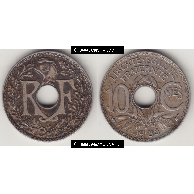 Münze Frankreich Umlaufmünzen Sammlung in PNG 1917-1938, 10 Centimes - Cmes 1935-1 (3) - Digitales Münzen-Bildmaterial einer französischen Francs Münze aus Frankreich... Sammlung
