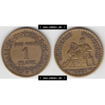 Münze Frankreich Umlaufmünzen Sammlung in PNG 1920-1927, 1 Francs, Franken 1922 (3) - Digitales Münzen-Bildmaterial einer französischen Francs Münze aus Frankreich... Sammlung