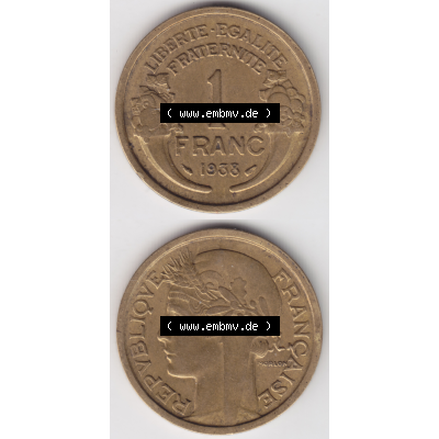 Münze Frankreich Umlaufmünzen Sammlung in PNG 1931-1941, 1 Francs, Franken 1938 (4) - Digitales Münzen-Bildmaterial einer französischen Francs Münze aus Frankreich... Sammlung