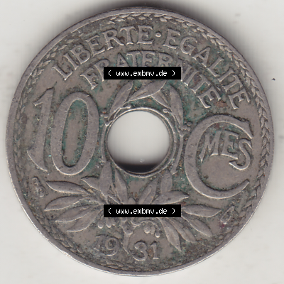 Münze Frankreich Umlaufmünzen Sammlung in PNG 1917-1938, 10 Centimes, RF - Frankreich 10 CMES EGALITÉ FRATERNITÉ LIBERTÉ 1931-2 (2) - Digitales Münzen-Bildmaterial... Sammlung