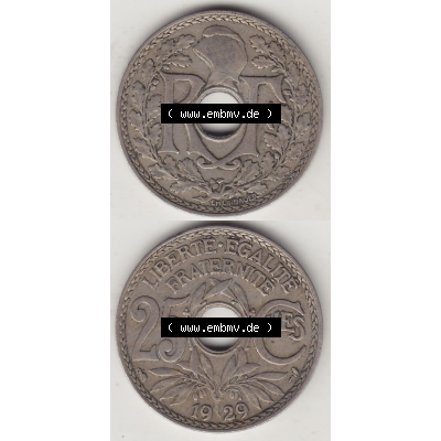 Münze Frankreich Umlaufmünzen Sammlung in PNG 1917-1937, 25 Cmes, Centimes 1929-1 LIBERTE EGALITE FRATERNITE (4) - Digitales Münzen-Bildmaterial einer französischen... Sammlung