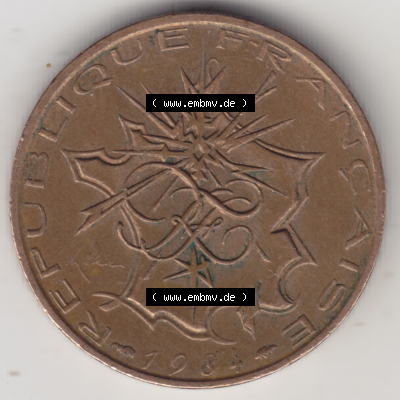 Münze Frankreich Umlaufmünzen Sammlung in PNG 1974-1987, 10 Franken-Francs 1984 (2) - Digitales Münzen-Bildmaterial einer französischen Francs Münze aus Frankreich... Sammlung