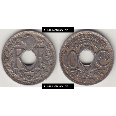 Münze Frankreich Umlaufmünzen Sammlung in PNG 1917-1938, 10 Centimes, RF - Frankreich 10 CMES EGALITÉ FRATERNITÉ LIBERTÉ 1919-1 (3) - Digitales Münzen-Bildmaterial... Sammlung