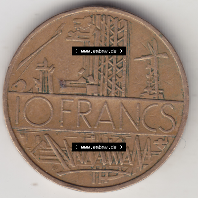 Münze Frankreich Umlaufmünzen Sammlung in PNG 1974-1987, 10 Franken-Francs 1978 III (1) - Digitales Münzen-Bildmaterial einer französischen Francs Münze aus Frankreich... Sammlung