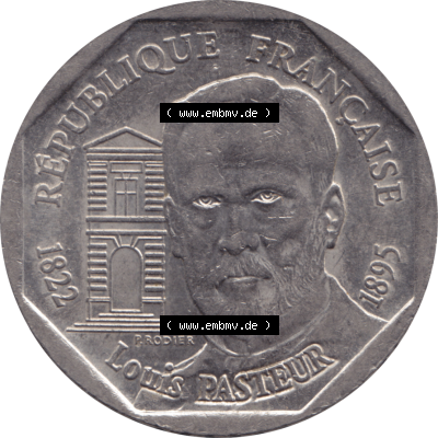 Münze Frankreich Umlaufmünzen Sammlung in PNG 1995-1995, 2 France Louis Rasteur 1995-01 (6) - Digitales Münzen-Bildmaterial einer französischen Francs Münze aus... Sammlung