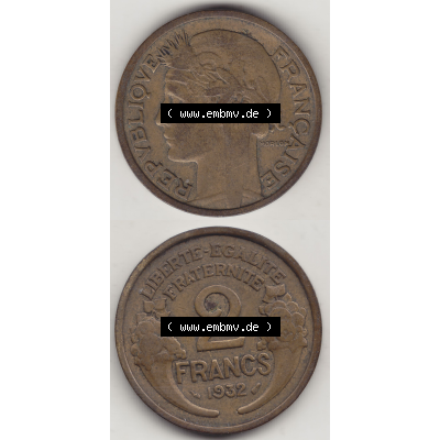 Münze Frankreich Umlaufmünzen Sammlung in PNG 1931-1941, 2 Franken 1932-1 LIBERTE EGALITE FRATERNITE (4) - Digitales Münzen-Bildmaterial einer französischen Francs Münze... Sammlung