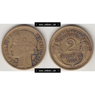 Münze Frankreich Umlaufmünzen Sammlung in PNG 1931-1941, 2 Franken 1939-1 LIBERTE EGALITE FRATERNITE (3) - Digitales Münzen-Bildmaterial einer französischen Francs Münze... Sammlung
