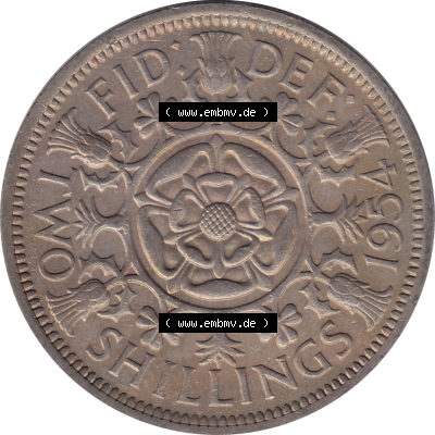 Münzen Großbritannien Umlaufmünzen Sammlung in PNG Großbritannien 1954-1970, 2 Schilling-Florin, Two Shillings, 1954-02 ELIZABETH II DEI GRATIA REGINA (6)... Sammlung
