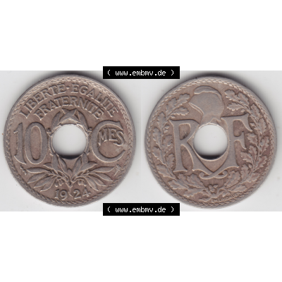 Münze Frankreich Umlaufmünzen Sammlung in PNG 1917-1938, 10 Centimes, Cent 1924 (3) - Digitales Münzen-Bildmaterial einer französischen Francs Münze aus Frankreich... Sammlung