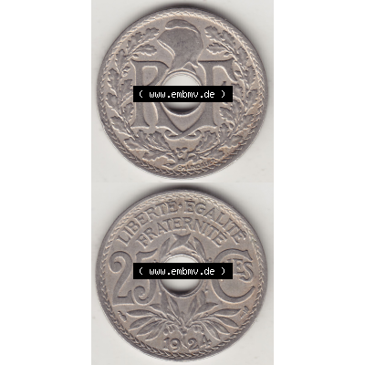 Münze Frankreich Umlaufmünzen Sammlung in PNG 1917-1937, 25 Cmes, Centimes 1924-1 LIBERTE EGALITE FRATERNITE (4) - Digitales Münzen-Bildmaterial einer französischen... Sammlung