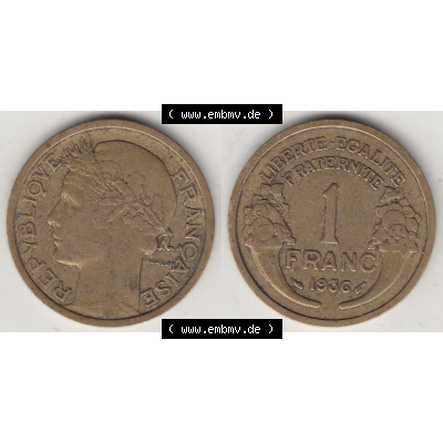 Münze Frankreich Umlaufmünzen Sammlung in PNG 1931-1941, 1 Franken, 1 Franc, 1936-1 LIBERTE EGALITE FRATERNITE (3) - Digitales Münzen-Bildmaterial einer französischen... Sammlung
