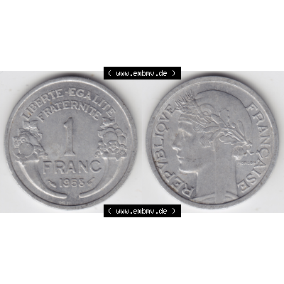 Münze Frankreich Umlaufmünzen Sammlung in PNG 1941-1959, 1 Francs, Franken 1958 (3) - Digitales Münzen-Bildmaterial einer französischen Francs Münze aus Frankreich... Sammlung