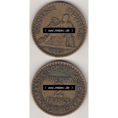 Münze Frankreich Umlaufmünzen Sammlung in PNG 1920-1927, 2 Francs - Franken 1923 (4) - Digitales Münzen-Bildmaterial einer französischen Francs Münze aus Frankreich... Sammlung