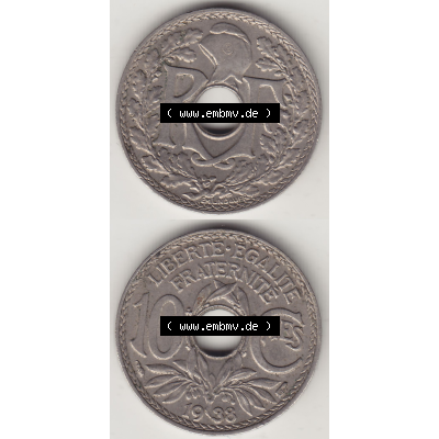 Münze Frankreich Umlaufmünzen Sammlung in PNG 1917-1938, 10 Centimes - Cmes 1938 (4) - Digitales Münzen-Bildmaterial einer französischen Francs Münze aus Frankreich... Sammlung