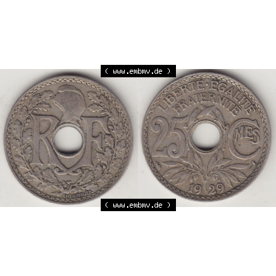 Münze Frankreich Umlaufmünzen Sammlung in PNG 1917-1937, 25 Cmes, Centimes 1929-1 LIBERTE EGALITE FRATERNITE (3) - Digitales Münzen-Bildmaterial einer französischen... Sammlung