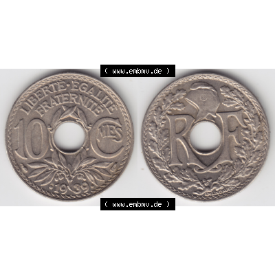 Münze Frankreich Umlaufmünzen Sammlung in PNG 1938-1939, 10 Centimes, Cent 1939 (3) - Digitales Münzen-Bildmaterial einer französischen Francs Münze aus Frankreich... Sammlung