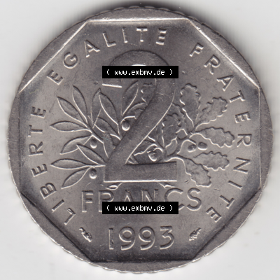 Münze Frankreich Umlaufmünzen Sammlung in PNG 1993-1993, 2 Francs Jean Moulin (1) - Digitales Münzen-Bildmaterial einer französischen Francs Münze aus Frankreich... Sammlung