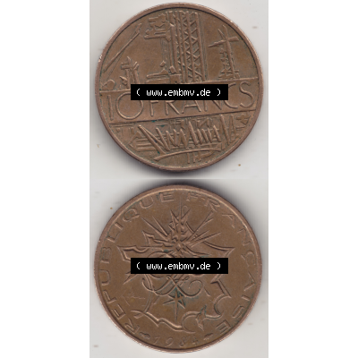 Münze Frankreich Umlaufmünzen Sammlung in PNG 1974-1987, 10 Franken-Francs 1984 (4) - Digitales Münzen-Bildmaterial einer französischen Francs Münze aus Frankreich... Sammlung