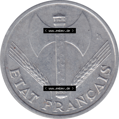 Münze Frankreich Umlaufmünzen Sammlung in PNG 1942-1944, 1 Franc, Franken 1943-01 (6) - Digitales Münzen-Bildmaterial einer französischen Francs Münze aus... Sammlung