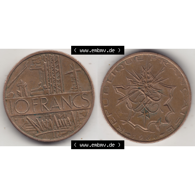 Münze Frankreich Umlaufmünzen Sammlung in PNG 1974-1987, 10 Franken-Francs 1984 (3) - Digitales Münzen-Bildmaterial einer französischen Francs Münze aus Frankreich... Sammlung