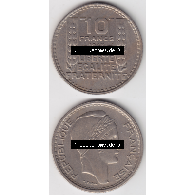 Münze Frankreich Umlaufmünzen Sammlung in PNG 1947-1949, 10 Francs, Franken 1948 (4) - Digitales Münzen-Bildmaterial einer französischen Francs Münze aus... Sammlung