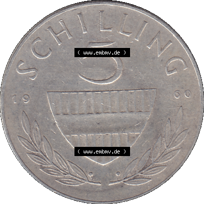 Alte Münze 5 / Fünf Schilling Österreich in original Farbgebung von Scanner transparenten PNG 1960-1968, 5 Fünf Schilling 1960-02, 5,20 Gramm 640er Silber,... Sammlung