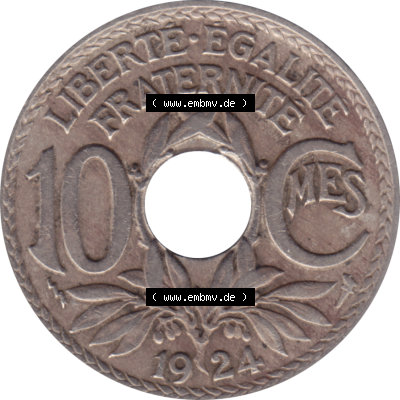 Münze Frankreich Umlaufmünzen Sammlung in PNG 1917-1938, 10 Centimes, Cent 1924-01 (5) - Digitales Münzen-Bildmaterial einer französischen Francs Münze aus... Sammlung