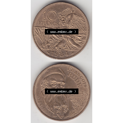 Münze Frankreich Umlaufmünzen Sammlung in PNG 1984-1984, 10 Francs Francois Rude (4) - Digitales Münzen-Bildmaterial einer französischen Francs Münze aus Frankreich... Sammlung